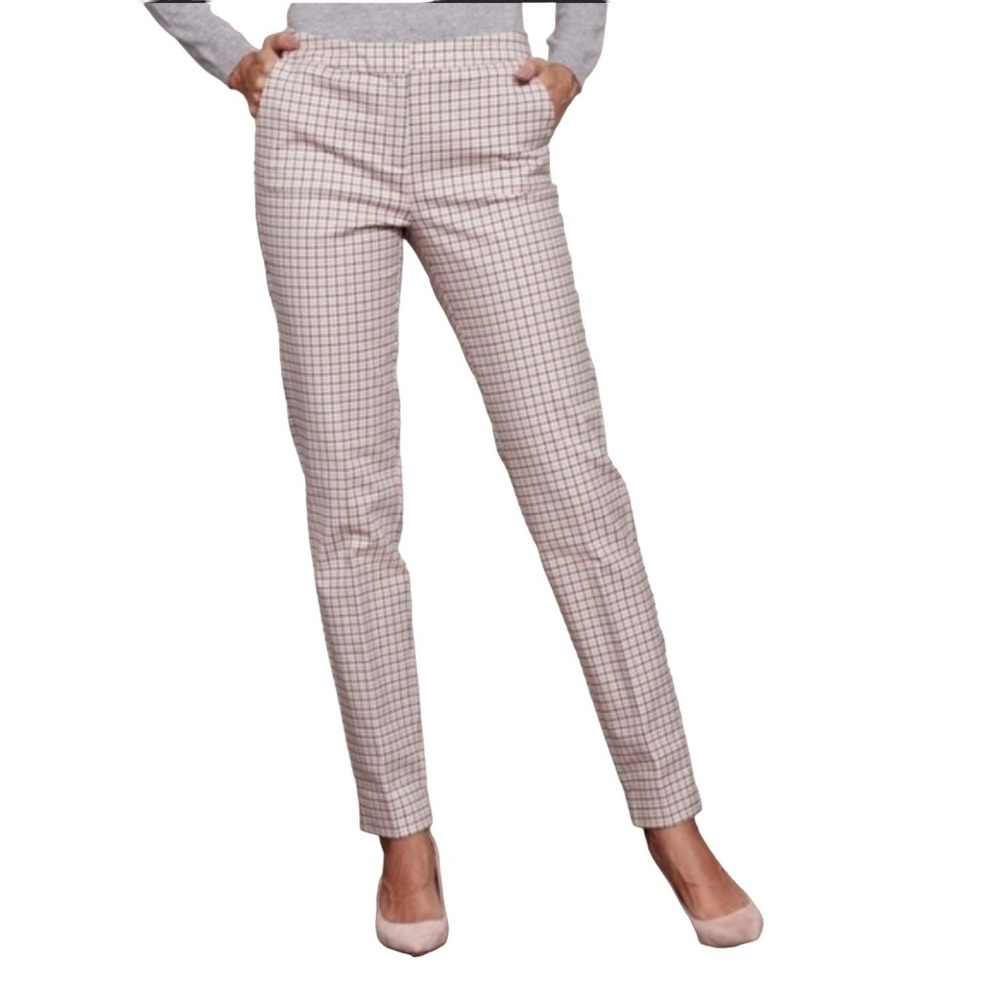 Boden Richmond 7/8 Length Coral Navy Blue Plaid Trouser Pants - 8P